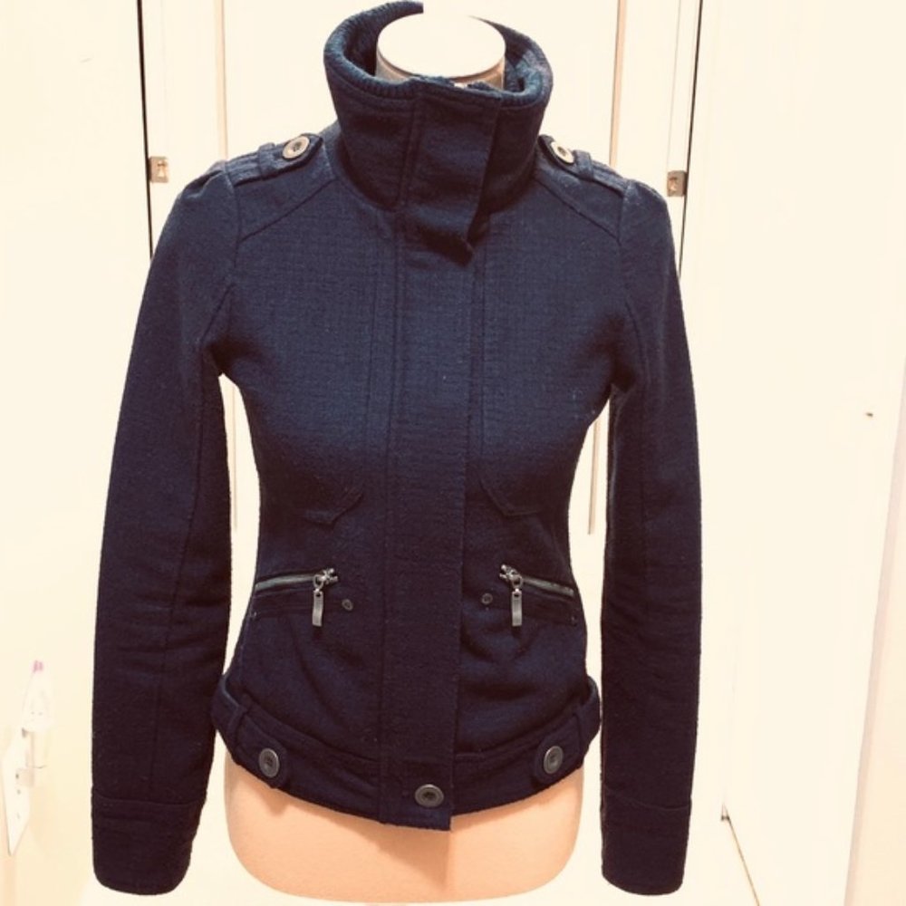 Coffeeshop Navy Sweater Neck Turtleneck Jacket XS